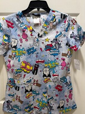 Cherokee 🐾 Paw-Some Dogs & Cats Cartoon Scrub Top